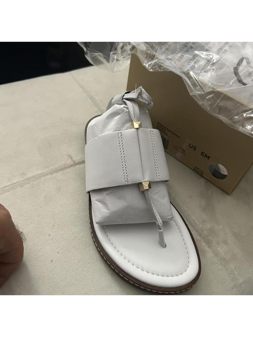 Michael Kors white Mallory Flat sandals, size 5. New in the box